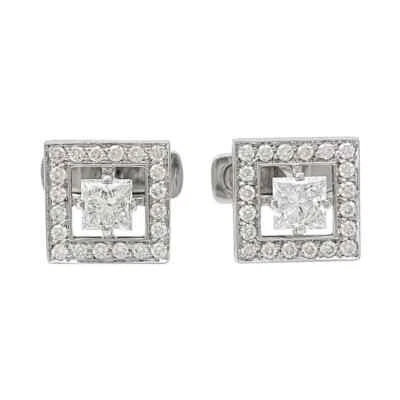 Square Shaped Motif Centered With Princess Cut CZ & Round Cut CZ Men's Cufflinks - Image 1 of 4