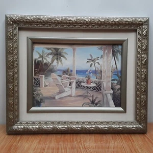 Gerahmter Aquarell Druck Meer Veranda Meerblick 7,5x5,5 in 8x10 Rahmen - Bild 1 von 19
