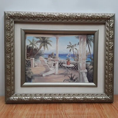 Framed Watercolor Print Sea Porch Ocean View 7.5x5.5 in 8x10 Frame - Image 1 of 4