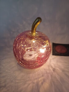 Apfel mit 5 er LED aus Glas 7 x 9 x 7 cm mit Timer pink rosa