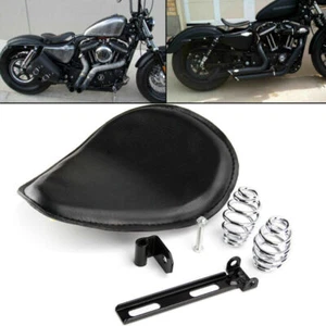 Black Smooth Motorcycle PU Leather Solo Driver Seat for Harley Chopper Bobber - Picture 1 of 11