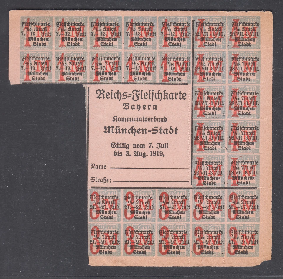 Germany, Bavaria 1920 Munich Meat Ration card, block of 30, unused - Image 1 of 1