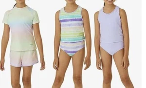 New Girl's Eddie Bauer Youth Reversible 4 piece Swim Set, pastels, MEDIUM 10-12 - Picture 1 of 6
