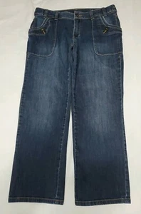Pantalones de mezclilla Simply Vera Wang para mujer pierna recta lavado oscuro con solapa bolsillo talla 8 - Imagen 1 de 10