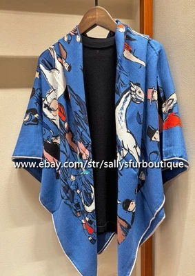 Sallys 70% Cashmere & 30% Silk Wrap Scarf Horses Print Double Face Shawl 53" - Image 1 of 4