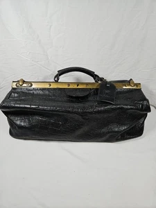 "I Santi" Satchel Duffel Doctor Bag Black Croc Skin Gold Metal Hinged Hardware - Picture 1 of 23