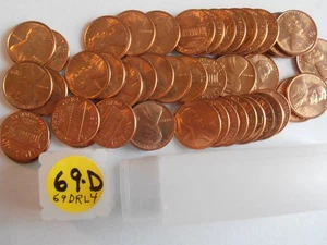 1969 D Uncirculated Lincoln Cent Roll (69DRL4) - Picture 1 of 5
