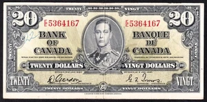 Canada 1937 $20 Twenty Dollar Banknote Gordon - Towers E/E 5364167 - Picture 1 of 2