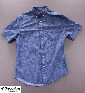 UNTUCKit Button Up Shirt Blue Short Sleeve Geometric Stretch Nylon Slim Fit Sz S - Picture 1 of 10