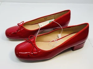 A New Day Shoes Womens Size 10 Red Joy Ballet Block Heel Bow Square Toe Slip On - Picture 1 of 8