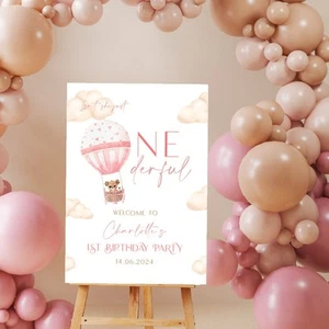 Baby Girl's 1st Birthday Party Personalised Welcome Sign - Picture 1 of 4