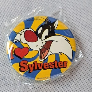 Prendedor de botón Looney Tunes Sylvester Warner Bros vintage I Love Sylvester - Imagen 1 de 3