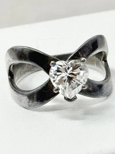 Statement Sterling Silber 925 Herz CZ geteilter Schaft Ring Zirkonia Gr. 10 - Bild 1 von 11