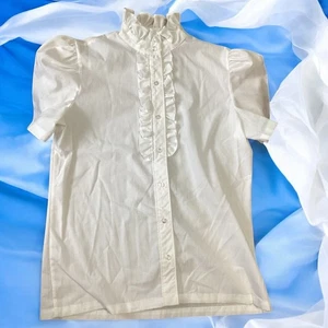 Vintage Damen Rhoda Lee weiß Rüschen Ausschnitt Top Bluse romantisch Sekretärin  - Bild 1 von 8