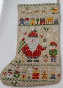 Punto de Cruz "HO, HO, HO MEDIAS" patrón ~ Navidad, Santa, elfo, copos de nieve - Imagen 1 de 1
