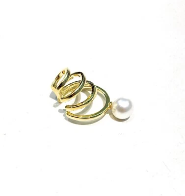 Ear Cuff Mono Orecchino 3 File in Argento Sterling 925 con Perla di Maiorca - Immagine 1 di 3