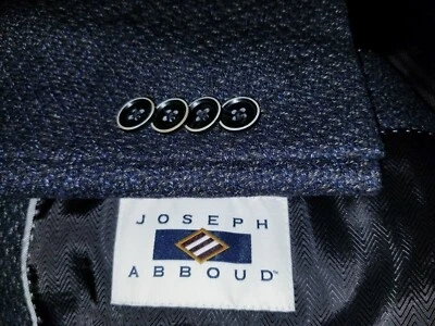 Blazer Abrigo Chaqueta J Abboud 46L Slim Hopsack Azul/Negro Cuadros de Dientes Lana Algodón Foto 1 de 4