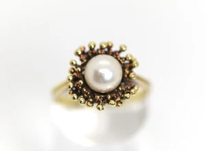 Mujer Anillo de Oro Amarillo 14kt 585 Perla Flores Floral Orgnánico Estilo, Rg. - Imagen 1 de 10