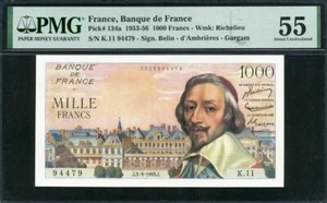 Francia 1953-1956 1000 Franchi P134a PMG 55 AUNC - Foto 1 di 2