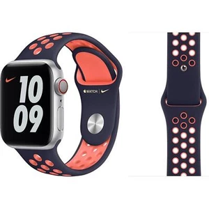 Véritable Apple Nike Sport Montre Bande - Noir Bleu / Brillant Mango - 38mm/40mm - Photo 1 sur 9