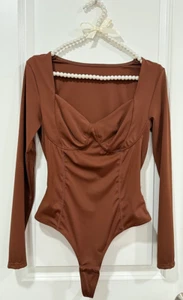 Popilush brauner Shapewear Langarm Bauchkontrolle Tanga Body Gr. M - Bild 1 von 9