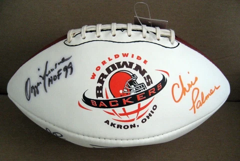 2000 BERNIE KOSAR OZZIE NEWSOME CHRIS PALMER SIGNED CLEVELAND BROWNS FOOTBALL Cover