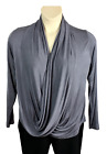 Womens Dinamit Knit Top Blouse Size L Large Gray Draped Front Long Sleeve Rayon