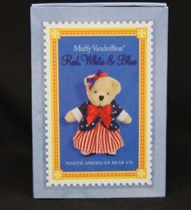 MUFFY VANDERBEAR Matchbox Series Miniature Red White Blue Bear Ornament