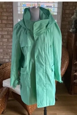 🦄🧥💚SAMUEL DONG Green Funnel Collar Fold A Hood Snap Zipper Front  Coat Sz S - Image 1 of 4