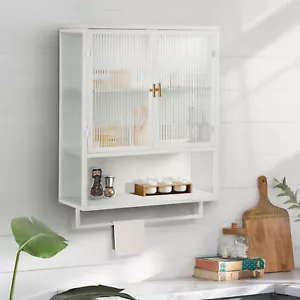 Metal Wall Cabinet w/Glass Doors Wall Mounted Storage Cabinet w/Detachable Shelf - Picture 1 of 31