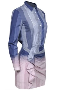 Derek Lam Crosby blau & rosa ombre Knopfleiste Baumwolle Shirtkleid Größe 16 - Bild 1 von 7