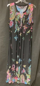 Ropa de estar larga sin mangas floral multicolor Ice Silk negra talla grande 3XL - Imagen 1 de 4