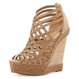 Christian Louboutin Tramontagne Strappy Platform Espadrille Wedge Sandal Boho 37 - Picture 1 of 14