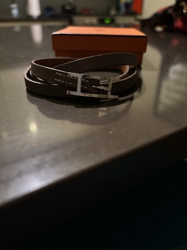 HERMÈS Hermes Behapi Bracciale Doppio Tour Reversibile Avvolgente Nero Marrone Taglia Small