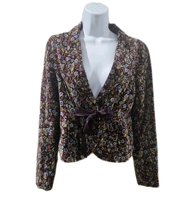 Blazer Free People Talla S Ajustado Terciopelo Recortado Floral Boho Púrpura Lazo Femenino Foto 1 de 4