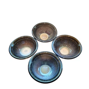 Bill Campbell Artisan Studio Drip Glaze Pottery Bowls Set of 4 Signed - Picture 1 of 10