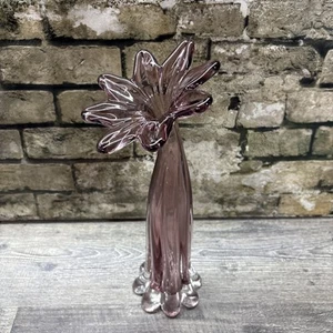 Cellini gerippt gestrecktes Glas 8 Zehen lila Blume geschwungener Hals Vase 13" - Bild 1 von 5