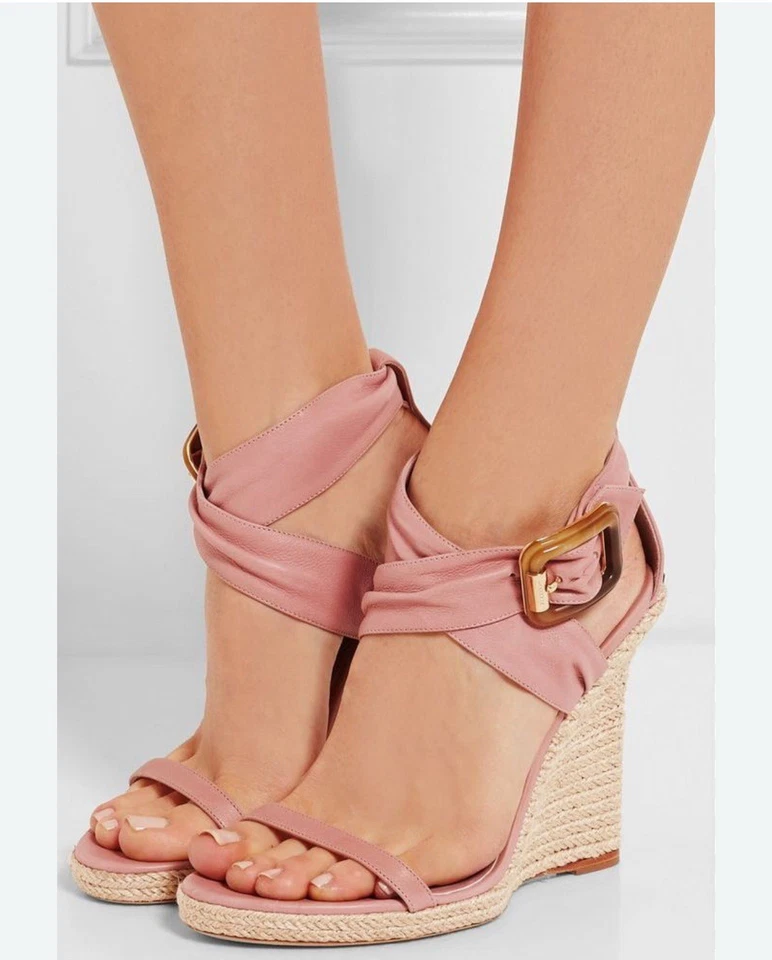 Burberry Catsbrook Alpargata Cuero Cuñas Rosa Antiguo Visto en Jennifer Anniston Foto 1 de 4