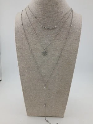 LOFT Tono Plata 3 Capas Cadenas Cristales Y Gota Collar Foto 1 de 4