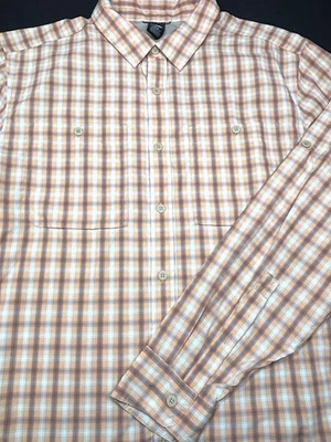 Camisa a Cuadros REI Para Hombres Botón Frontal Manga Larga Naranja Blanco Gris Grande L Foto 1 de 4