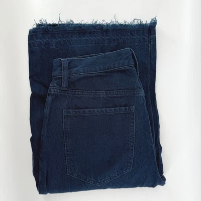 Pantalones de mezclilla Banana Republic de pierna ancha lavado oscuro para mujer talla 27/4 dobladillo crudo 802870 Foto 1 de 4