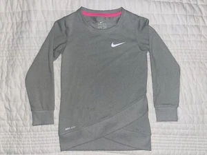 Nike Dri-Fit Sweatshirt Top Girls Size XS Grey White logo - Picture 1 of 14