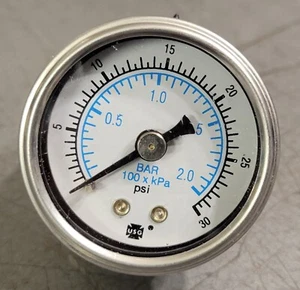 U.S. Gauge -  0-30psi - All Metal Construction - Back Center Mount 1/8 NPT - Picture 1 of 3
