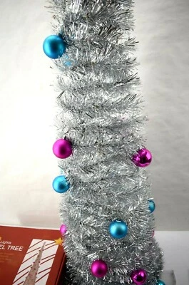 Tinsel Pre Lit Quick Assembly Christmas Tree Color Lights Timer Party Silver 5' - Image 1 of 4