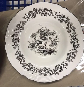 VTG-Limited-New England Toile-2 Toile Black Rimed Rooster & Ducks Pasta Bowls - Picture 1 of 4