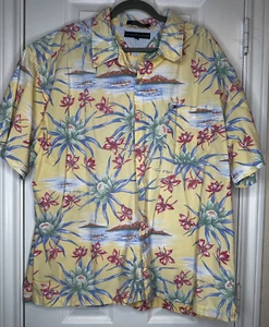 Tommy Hilfiger Hawaiian Shirt Mens Size XXL Yellow Floral Island Print - Picture 1 of 9