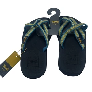 Teva Youth Größe 1 schwarz & blau Tanga Sandale neu mit Etikett - Bild 1 von 6