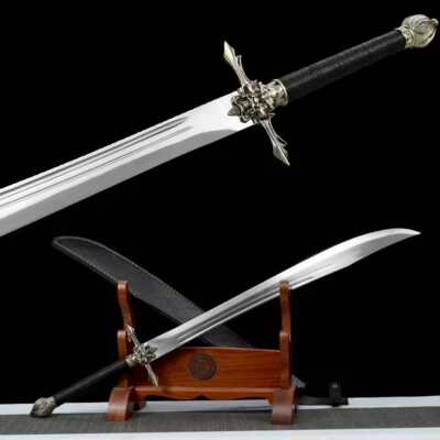 1095 carbon steel Chinese Su zhan sword black handle Leather saya - Image 1 of 4