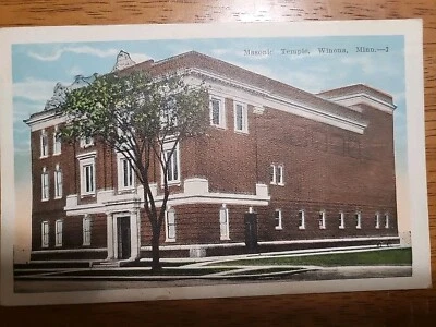 Postcard Masonic Temple Winona Minnesota USA 1923 One Cent Ben Franklin Stamp - Image 1 of 4