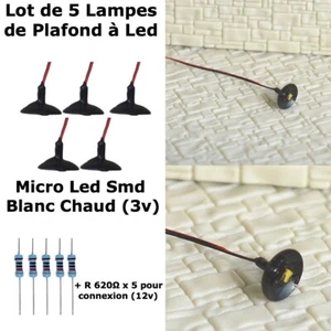 MODÉLISME Lot 5 Lampes de Plafond à Led Blanc Chaud Lustre Mural HO 12V + R620Ω - Imagen 1 de 4